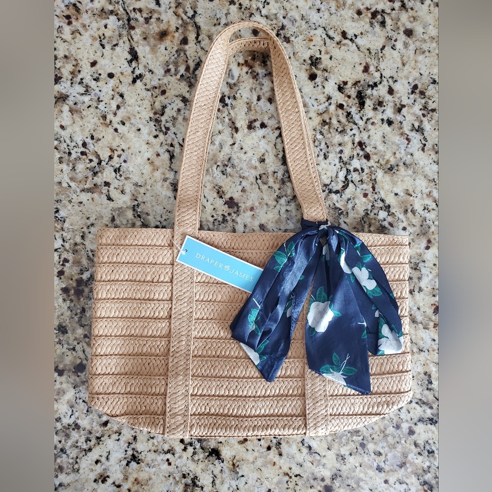 Draper James Straw Tote with Floral Scarf
